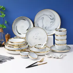 Ensembles de vaisselle moderne en céramique porcelaine marbrée grise