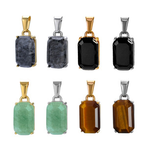 18k позолоченный авантюрин черный оникс Камень Подвески из нержавеющей стали ювелирные изделия прелести водонепроницаемый натуральный камень кулон оптом - Product Image 2