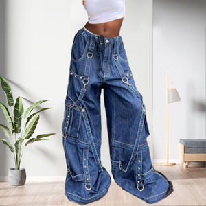 D0202TA19 Pantaloni Cargo da Donna Streetwear con Vita Alta, Tasche e Cinture Fluttuanti, Moda Sehe - Product Image 2