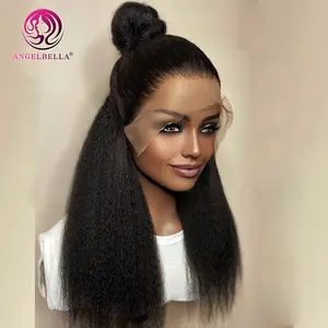 AngelBella Yaki सस्ते मानव बाल Wigs फीता सामने विग काले महिलाओं के लिए फीता सामने विग