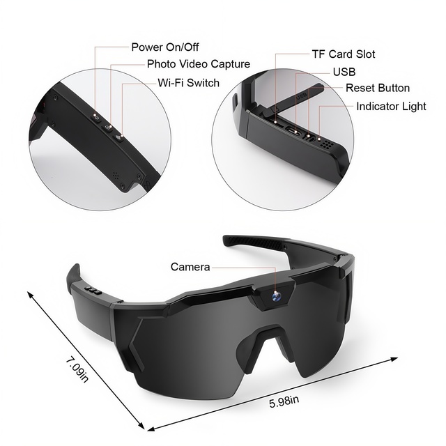 Smart AI Glasses Full Function AI Assistant 1080P HD Video IPX-5 Waterproof Magnetic Charging Phone Call Music