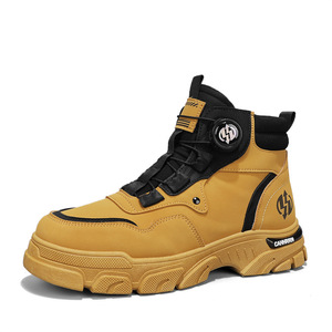 Bottes de randonnée pour hommes en cuir, décontractées, à boucle rotative, talon bas, H076 Jaune - Product Image 1