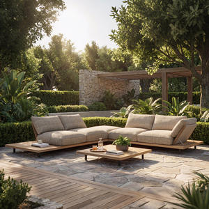 Canapé d'extérieur décontracté en teck nordique pour cour, balcon, jardin, maison d'hôtes, villa - Combinaison de meubles d'extérieur design - Product Image 2