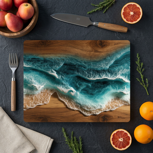 Planche à découper en bois et résine faite à la main, planche à découper de luxe pour la cuisine, pour légumes, viande, fromage, préparation des aliments - Product Image 4