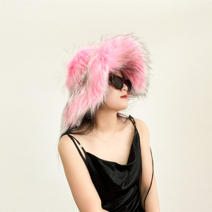Inverno Faux Oversized Balde Chapéu Mulheres Quente Pelúcia Pescador Chapéu - Product Image 4
