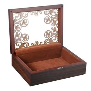 Boîte à bijoux de voyage classique luxueuse noire carrée et rectangulaire, sur mesure, en bois et métal, pour boucles d'oreilles, bracelets, colliers, pièces de monnaie - Product Image 3