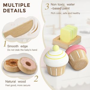 Juego de panadería de madera de 17 Uds. Para niños, juego de Picnic, accesorios de cocina, bolsa de compras, juguetes para cortar alimentos - Product Image 3