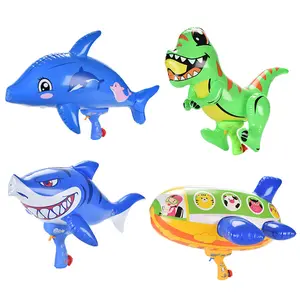 夏季室外游泳池充气卡通动物水气球投掷枪玩具漂浮鲨鱼水枪玩具