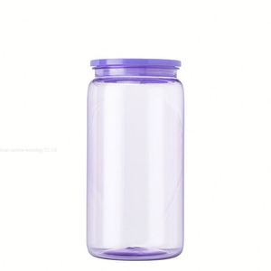 Entrepôt américain : Gobelets en plastique acrylique transparents colorés effet gelée 16oz 20oz, type canette de soda ou de bière, avec couvercles PP colorés - Product Image 4