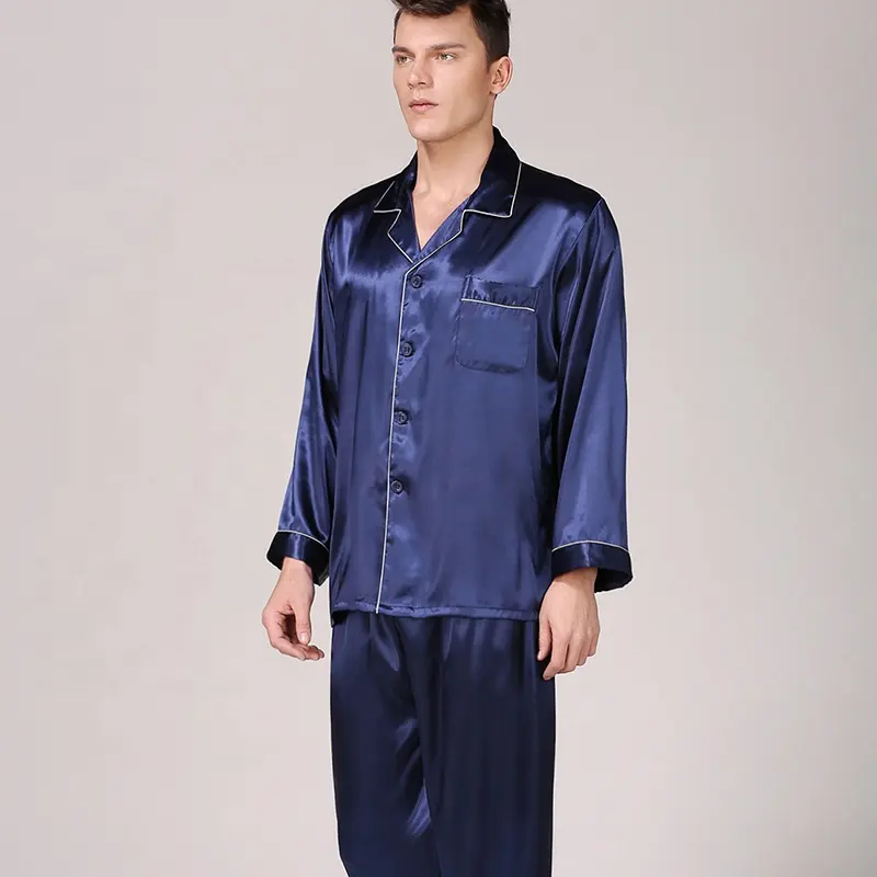 Hajotrawa Mens Printing Satin Comfortable 2 Pcs Sleepwear Loungewear Silk Pajama Set 