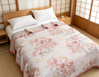 Couverture en coton tricoté doré avec motif floral, style chinois, utilisable toute l'année, 210 cm x 240 cm, pour salon