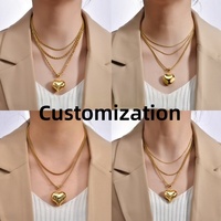 Collier en acier inoxydable plaqué or véritable haut de gamme, personnalisé, avec pendentif cœur, diamants et imitation perle, chaîne serpent, style sportif