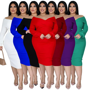 <span class=keywords><strong>Ropa</strong></span> de talla grande para mujeres con curvas en Europa y América, vestido sexy de longitud media con cuello en V y color liso, gran venta en <span class=keywords><strong>Wish</strong></span> - Product Image 1