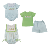 Ensemble de vêtements de chasse pour bébés garçons, chemise à rayures avec broderie de canards, manches courtes