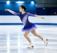 Robe de patinage artistique à manches longues dégradé violet-bleu, jupe à dos ouvert ovale large pour filles adultes, compétition et performance