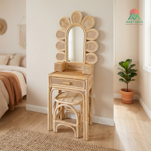 Nhat Minh Rattan <b>Dressing</b> <b>Table</b> With <b>Mirror</b> Tropical Style Bedroom <b>Vanity</b> Set Storage Drawer - Product Image 4