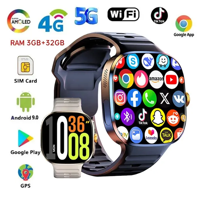 4G Smart Watch SIM Card Android 8.1 Pull-out Camera Video Call WiFi GPS M99 3+32GB Memory AMOLED Square IP67 Watch NFC