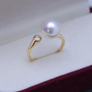 Anillo de Perlas Redondas Blancas de Agua Dulce de 9-10 mm, con Luz Intensa, Delicado, con Plata S925, Estilo Simple, Anillo de Boca al por Mayor - Product Image 1