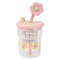 Bouteille d'eau en verre multi-capacités personnalisable avec logo, motif floral, infuseur à thé, tasse à café et bouchon de paille