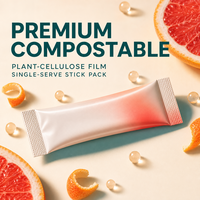Sachets personnalisés compostables en cellulose pour compléments alimentaires, poudre de vitamines, emballage avec illustration, fournisseur OEM en gros, marque