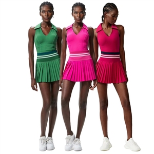 Ensemble 2 pièces pour femmes : Robe <span class=keywords><strong>de</strong></span> tennis côtelée style polo et jupe plissée <span class=keywords><strong>taille</strong></span> haute, avec crop top sans manches dos nageur rembourré, tenue <span class=keywords><strong>de</strong></span> <span class=keywords><strong>golf</strong></span> et d'entraînement - Product Image 4