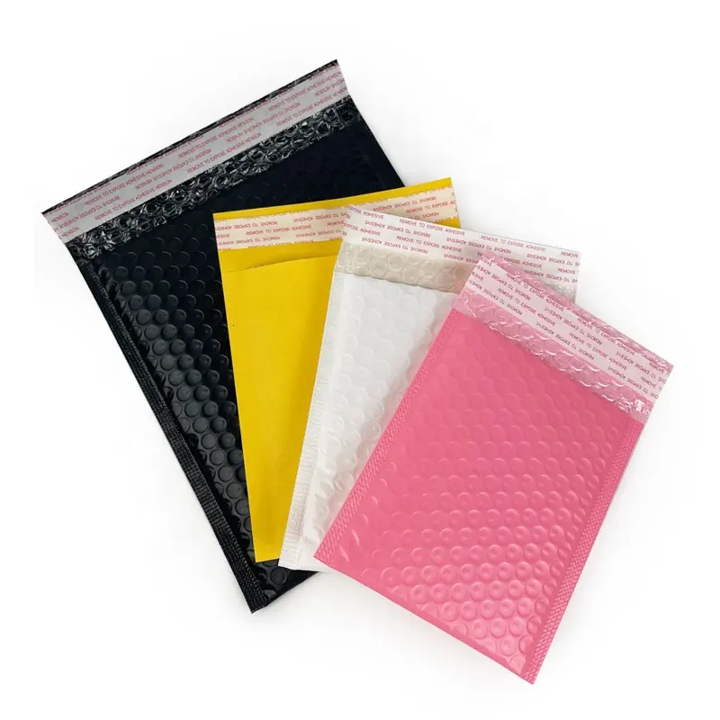 Customized black white light pink poly mailer rigid plastic poly packaging mailer bubble bag