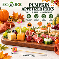 Piques à apéritif en bambou de 4,7 pouces en forme de citrouille pour fruits, fromages, charcuterie, traiteur d'Halloween, emballage personnalisé, vente en gros B2B