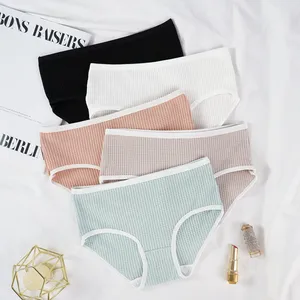 Women's cotton briefs summer plaid thin breathable candy color mid-waist girl student underwear