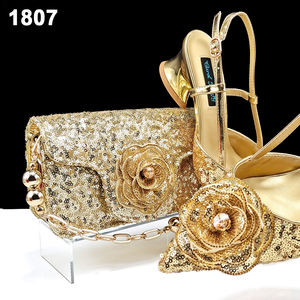 Ensemble chaussures et sacs pour femmes Bestway, dernière mode, sequins floraux 3D, style italien, en cuir PU assorti - Product Image 2