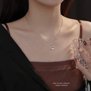 Collar con Colgante de Plata Fina 999 con Zirconia en Forma de Planeta y Estrella, Joyería Fina Elegante y Delicada, Regalo para Mujeres y Niñas, para Uso Diario - Product Image 4