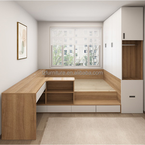 Competitively Priced Small Apartment Bedroom Furniture Sets Wooden Storage Tatami Bed with Desk Wall Cabinets & Wardrobe - Product Image 5