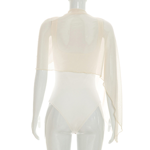 Viviblook C26BS153 Women Summer New Solid Color Sexy Sleeveless Asymmetrical <b>Shawl</b> Mesh Skinny Bodysuit - Product Image 4