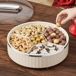 <span class=keywords><strong>Plateau</strong></span> à collation rotatif à 360° en PP avec couvercle transparent et compartiments amovibles pour fruits secs, noix et bonbons - Sans BPA, grande taille - Product Image 4