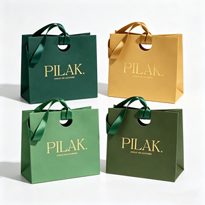 Paper Gift <b>Bags</b> With Gold Logo Ribbon Handle Art Paper Die Cut Handles Jewelry Watch Eyewear <b>Packaging</b> - Product Image 4