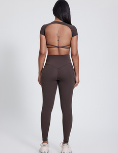 Pantalones de Yoga de secado rápido Entrenamiento Hip Lift Bras Shark Fitness Set Pantalones de yoga Color sólido Halterneck Bra <span class=keywords><strong>Pilates</strong></span> Mujeres Pantalones de yoga - Product Image 3