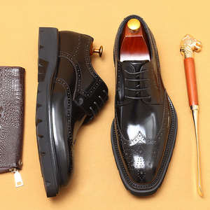 2026 New Design <b>Full</b>-grain Cowhide Business Casual British Style Embossed Square-Toe Double-Lined Bottom Men's Shoes - Product Image 3