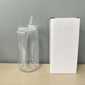 Tasse à une seule couche en verre maçon en plastique de 16oz avec couvercle tasses à boire de paille pour accessoires de bar de fête lait au café glacé - Product Image 4