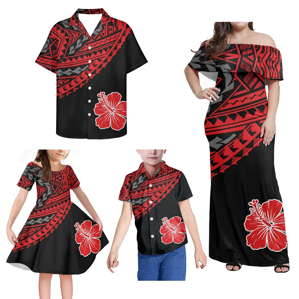 Полинезийский черный, красный, этнический дизайн, для матери и дочери, одинаковый комплект, семейная одежда, комплект одежды, одежда для Отца и Сына