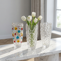 Vase en verre cylindrique de luxe minimaliste pour la décoration intérieure, motif fleur trompette taillée en diamant, avec pois colorés, idéal pour les mariages