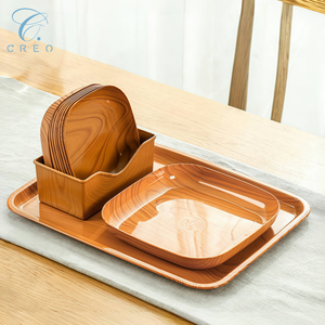 Platos <span class=keywords><strong>de</strong></span> Plástico con Diseño <span class=keywords><strong>de</strong></span> Madera para Guardar Bocadillos, Frutos Secos, Postres y Comida Rápida, para el Hogar y la Oficina - Product Image 1