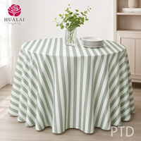 Nappe ronde en polyester et lin Hualai vert sauge à rayures blanches, résistante aux plis, idéale pour les mariages en extérieur et les fêtes dans le jardin