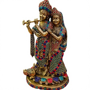 Figurine Krishna Radha en laiton plaqué or, objet religieux, sculpture d'art, décoration d'intérieur, objet de collection - Product Image 1