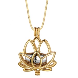 Isunni hueco de oro-Lotus flor forma barato medallón de acero joyería de la cremación urna Collar para las cenizas. - Product Image 1
