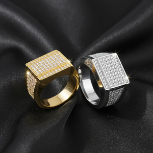 Men's Yellow <b>Gold</b> Moissanite <b>Cocktail</b> <b>Ring</b> Round Brilliant Cut Pave Setting Geometric Luxury Style Everyday Wear - Product Image 4