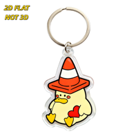Porte-clés Canard Mignon dans un Cône de Signalisation, Design Poussin Tenant un Cœur, Pendentif en Acrylique Transparent avec Chaîne et Anneau Métallique pour Sacs ou Clés