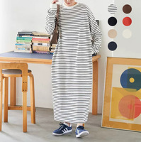 Robe longue décontractée à rayures pour femme, coupe ample, col rond, manches longues, idéale pour le quotidien, robes d'été