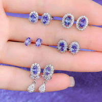 Perhiasan Mewah Batu Permata Alami Kustom, Anting Stud Amethyst Motif Bunga Trendi untuk Wanita, Hadiah Pernikahan dan Pertunangan