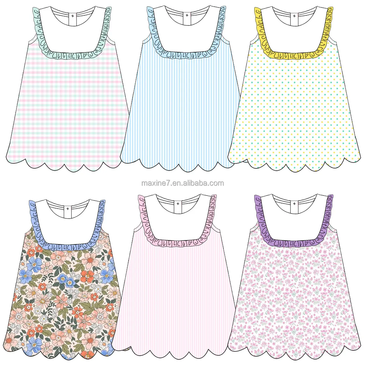 Puresun custom designs spring floral prints kids clothes ruffles french knot boutique baby cotton dress for girls