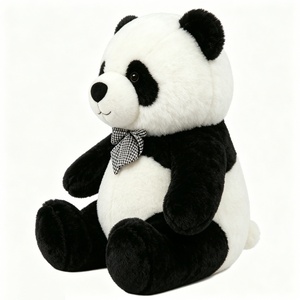 Customized <b>Panda</b> Plush - Soft Fluffy Stuffed Animal with Checkered Bow, Cute Black and White <b>Toy</b> for Kids & Nursery - Product Image 4