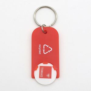 Porte-clés jeton de chariot de courses en acrylique, format pièce euro, avec logo personnalisé, recyclé - Product Image 1